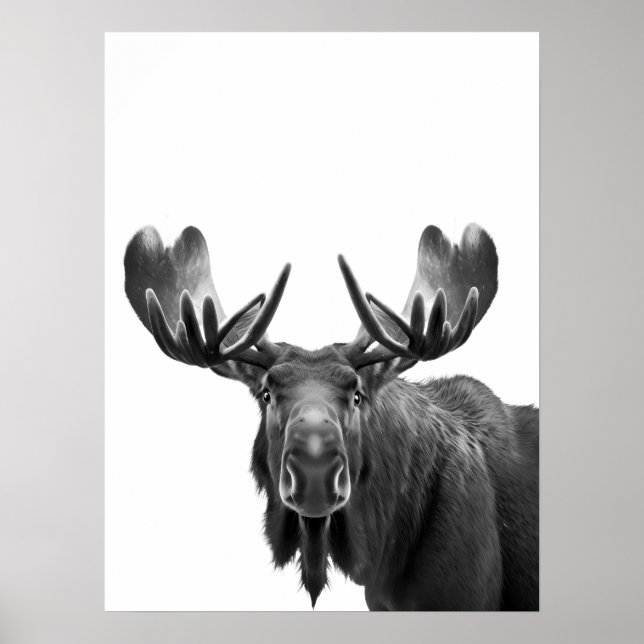 Moose Modern Portrait Schwarz-weiß Poster (Vorne)
