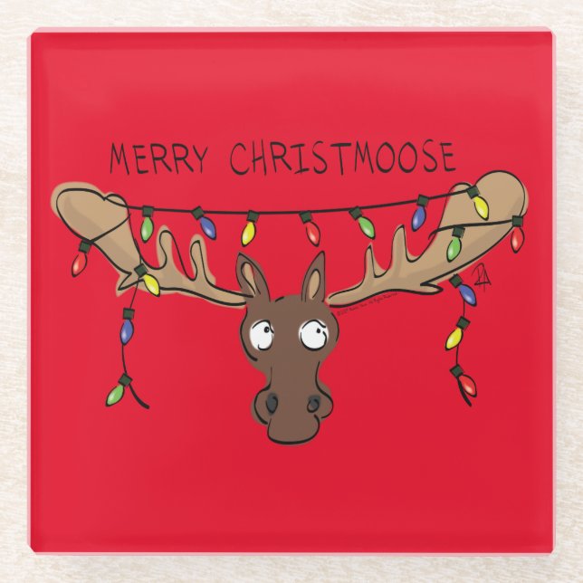 Moose Niedlich Funny Christmas Glasuntersetzer (Vorderseite)