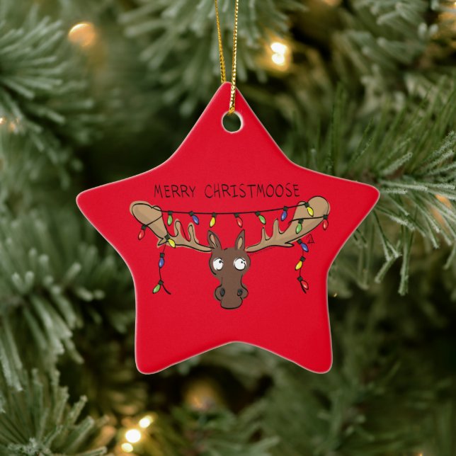 Moose Niedlich Funny Christmas Keramik Ornament (Baum)