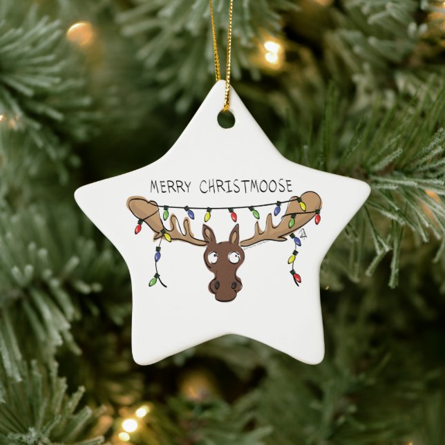 Moose Niedlich Funny Christmas Keramik Ornament (Baum)