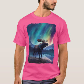Moose Northern Light Aurora Borealis Landschaft T-Shirt