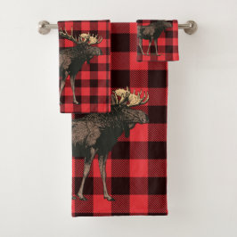 Moose Red Black Kariert Pattern Badhandtuch Set
