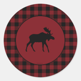 Moose Red Black Karo Border Runder Aufkleber
