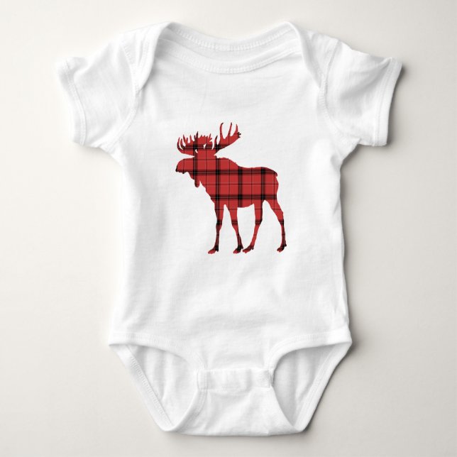 Moose Red Kariert Tartan Pattern Weihnachtsfeierta Baby Strampler (Vorderseite)