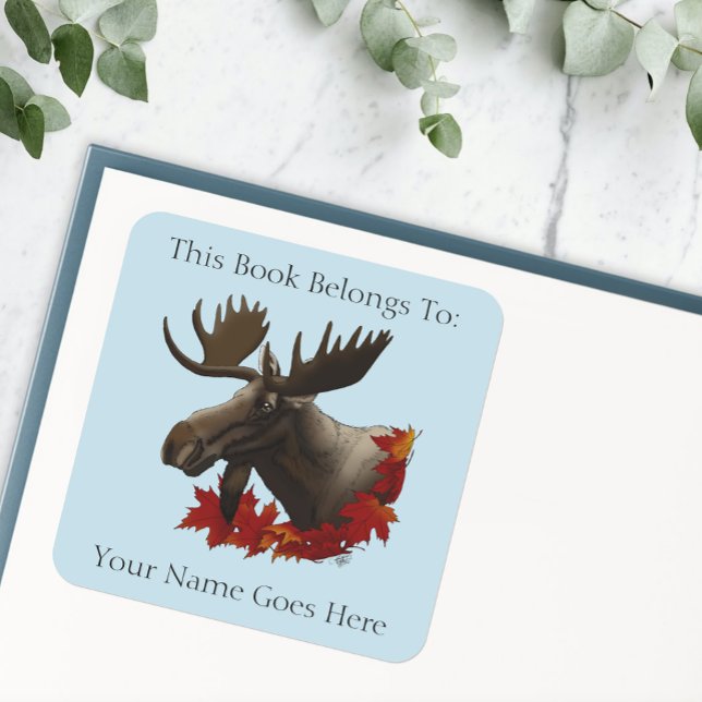 Moose Red Maple Blätter Buchzeichen Quadratischer Aufkleber (Von Creator hochgeladen)