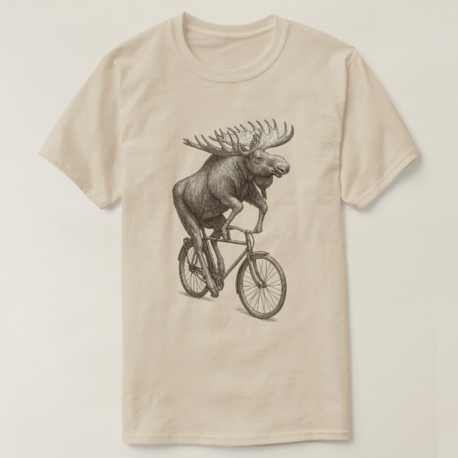 Moose Riding Bicycle Vintage Tierart Lover T-Shirt (Design vorne)