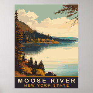 Moose River, NY, Vintage Reise Poster