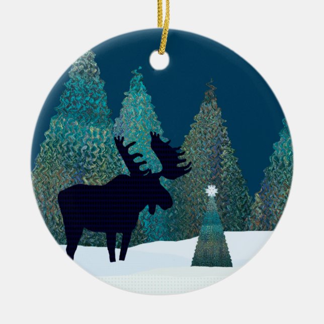 Moose Silent Night Wonder Keramik Ornament (Vorne)