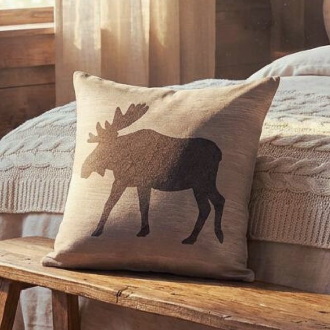 Moose Silhouette Reversible Throw Pillow Kissen (reversible moose silhouette throw pillow for mountain cabin
)