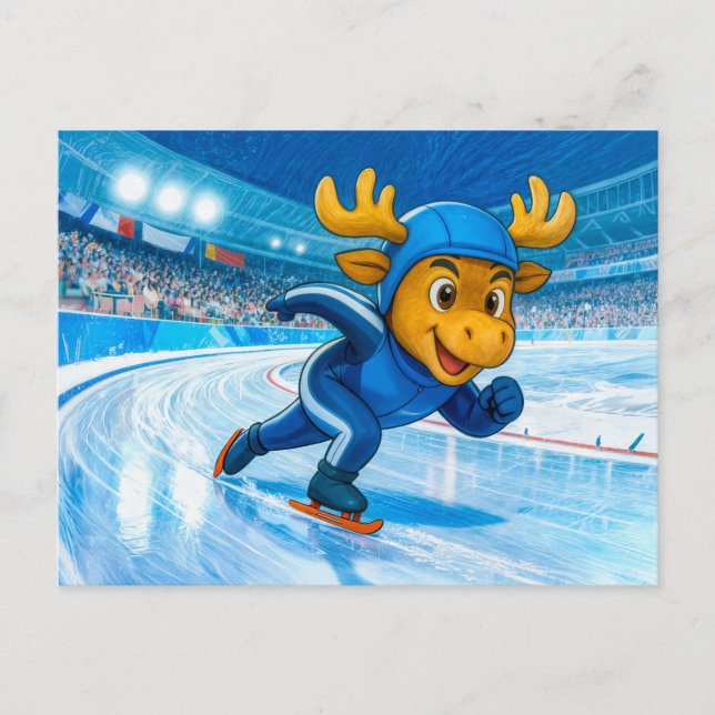 Moose Speed Skating on a Frozen Ice Track Postkarte (Vorderseite)