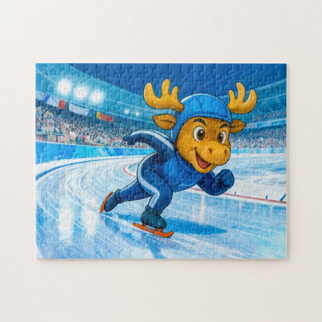 Moose Speed Skating on a Frozen Ice Track Puzzle (Horizontal)