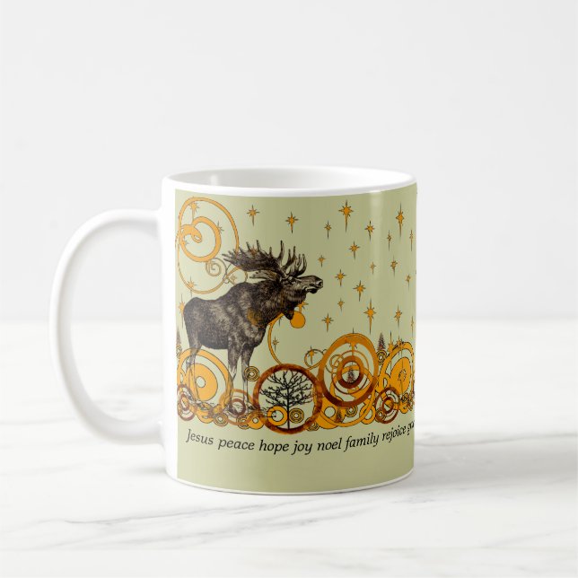Moose Swirl Stars Moon Peace Joy Ho Ho Stein Tasse (Links)