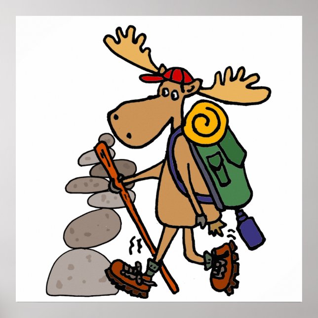 Moose-Wanderung mit Cairn Cartoon Poster (Vorne)