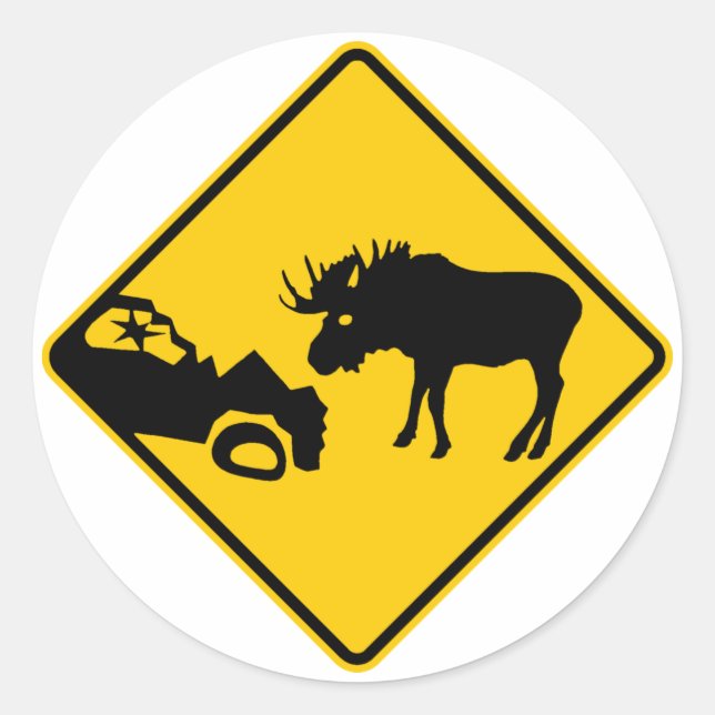Moose Warning Sign aus Gros Morne Nationalpark Runder Aufkleber (Vorderseite)