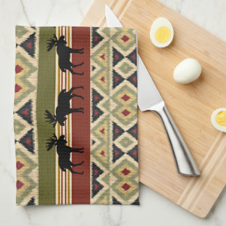 Moose Wildlife Animal Red Green Ochre Ikat Streife Küchentuch