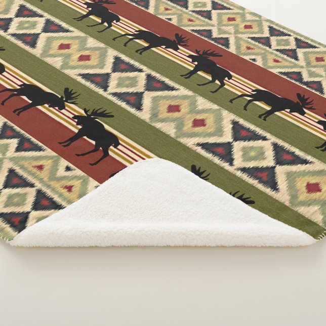 Moose Wildlife Animal Red Green Ochre Ikat Streife Sherpadecke (3/4)