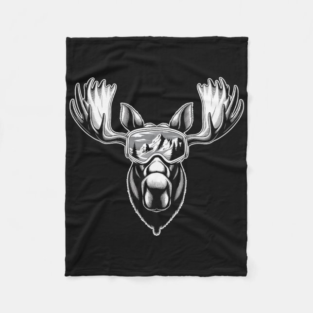Moose With Ski Goggles Skiing Snowboarding Winter  Fleecedecke (Vorderseite)