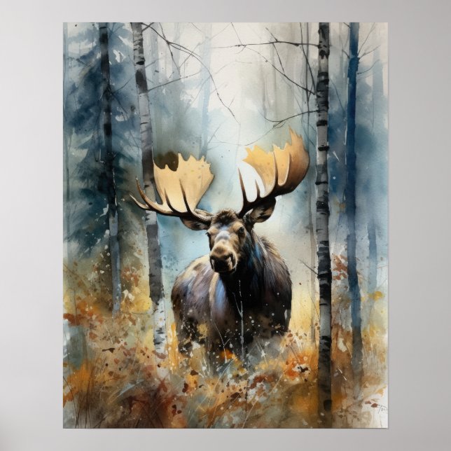 Moose Woodland Animal Art Print Poster (Vorne)