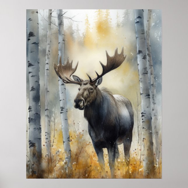 Moose Woodland Animal Art Print Poster (Vorne)