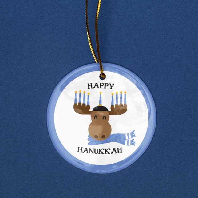 Moosed Happy Hanukkah Funny Hanukkah Keramik Ornament (Von Creator hochgeladen)