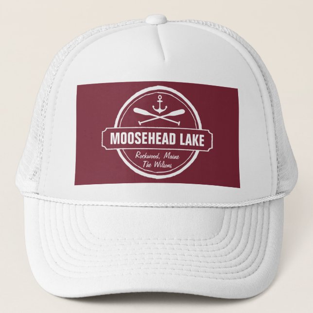 Moosehead Lake Maine Ankerstadt und Name Truckerkappe (Vorderseite)