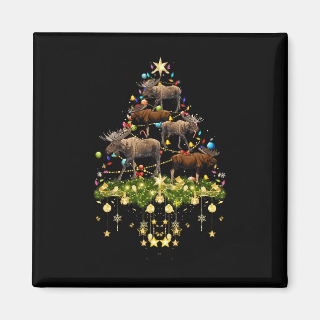 Mooses Christmas Tree Lights Holiday Moose Xmas Magnet (Vorne)