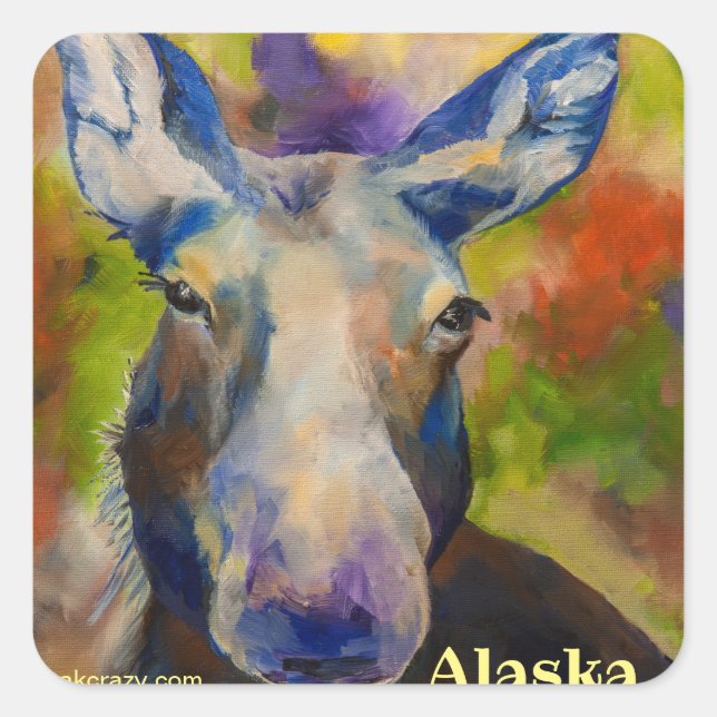 Moosey Moose _ALASKA Quadratischer Aufkleber (Vorderseite)