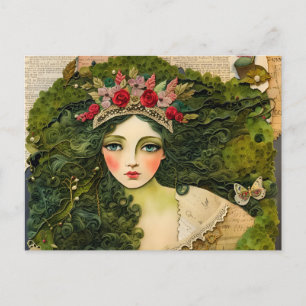 Moosfrau Märchen Collage Postkarte