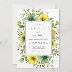 Moosgrün Gelbe Sublime Wildblumen-Hochzeit Einladung