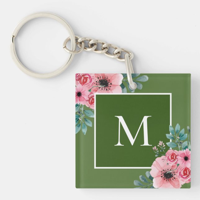 Moosgrün | Monogramm-Schlüsselring für florales Fo Schlüsselanhänger (Vorderseite)