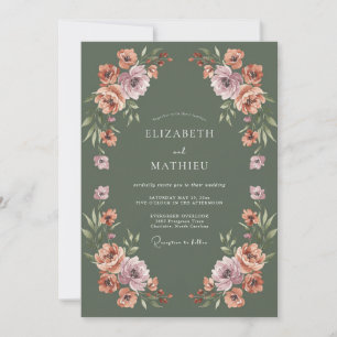 Moosgrüne düstere botanische Hochzeit Einladung