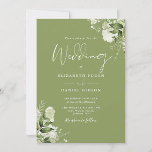 Moosgrüne Florale Grünpflanzen-Monogramm-Hochzeit Einladung