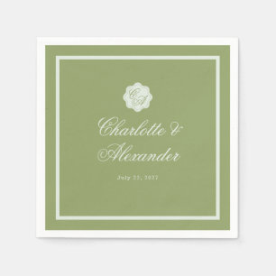 Moosgrüne Kalligrafie-Hochzeitsserviette Serviette