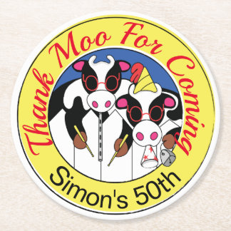 Moosicians Funny Cow Geburtstagsparty Runder Pappuntersetzer
