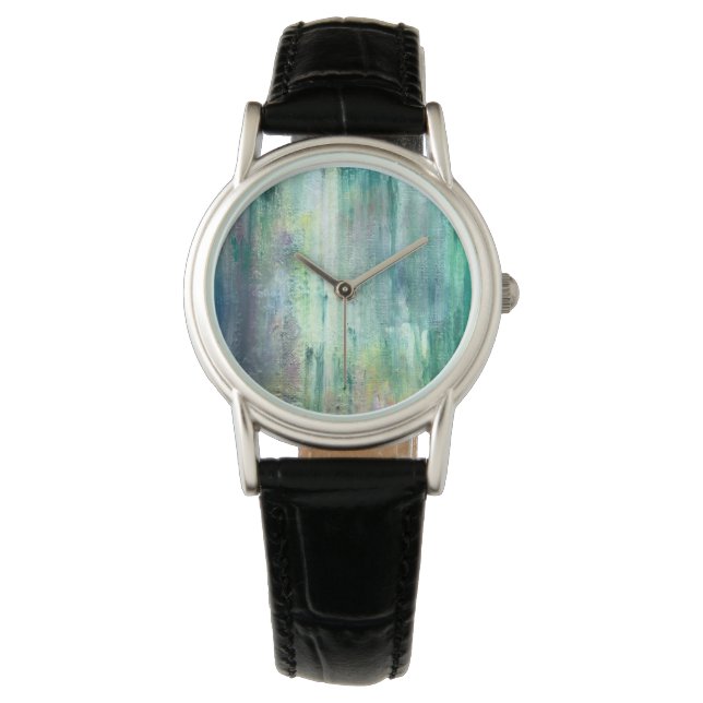 Moosig-handgemalte abstrakte Kunst Armbanduhr (Vorderseite)