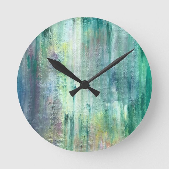 Moosig-handgemalte abstrakte Kunst Runde Wanduhr (Vorderseite)