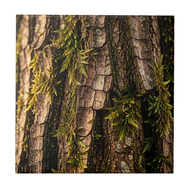 Moosige Baumrinden-Waldtextur Fliese (Vorderseite)