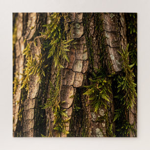 Moosige Baumrinden-Waldtextur Puzzle