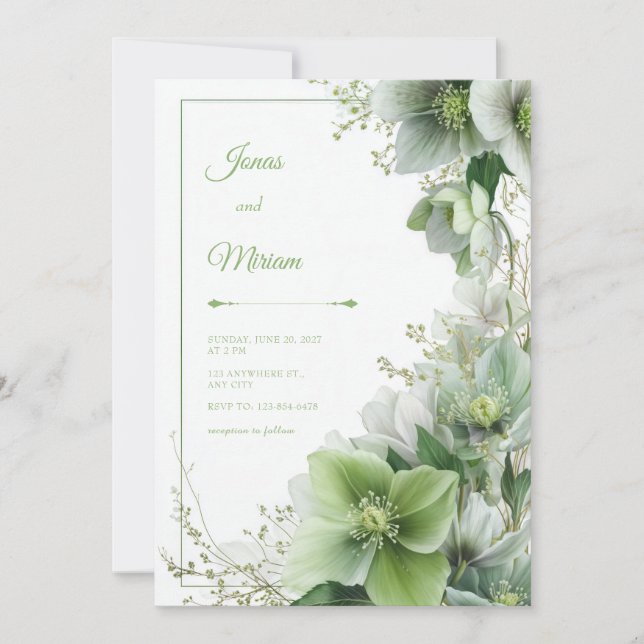 Moosige Salbei-Christrose-Botanischer Rahmen Hochz Einladung (Vorderseite)