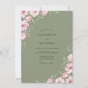 Moosrosa sanfte florale Hochzeit Einladung
