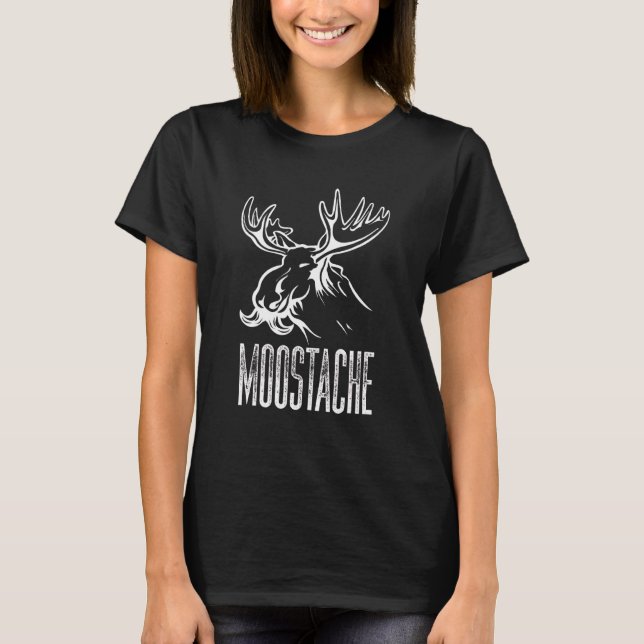 Moostache Funny Moose Mustache Pun Wandern Camping T-Shirt (Vorderseite)