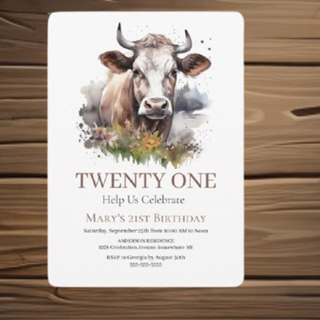 Moovelous 21. Geburtstagsfeier Einladung (Celebrate your special day with a charming "Save the Date" birthday cow invitation)