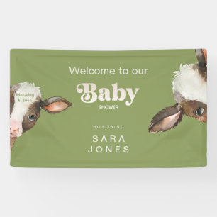 Mooving in Bald Moss Green Baby Dusche Banner