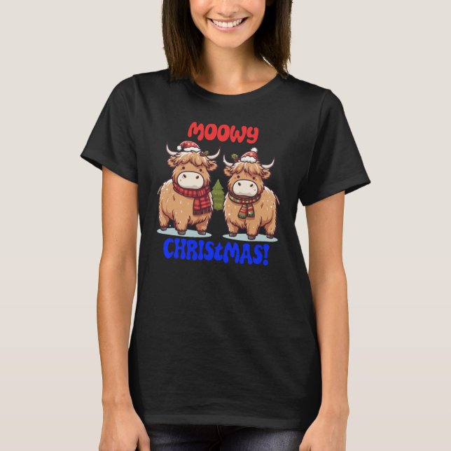 Moowy Christmas Highland Cows T-Shirt (Vorderseite)