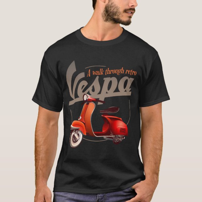 Moped Vintag. Vintager Scooter unterwegs. T-Shirt (Vorderseite)