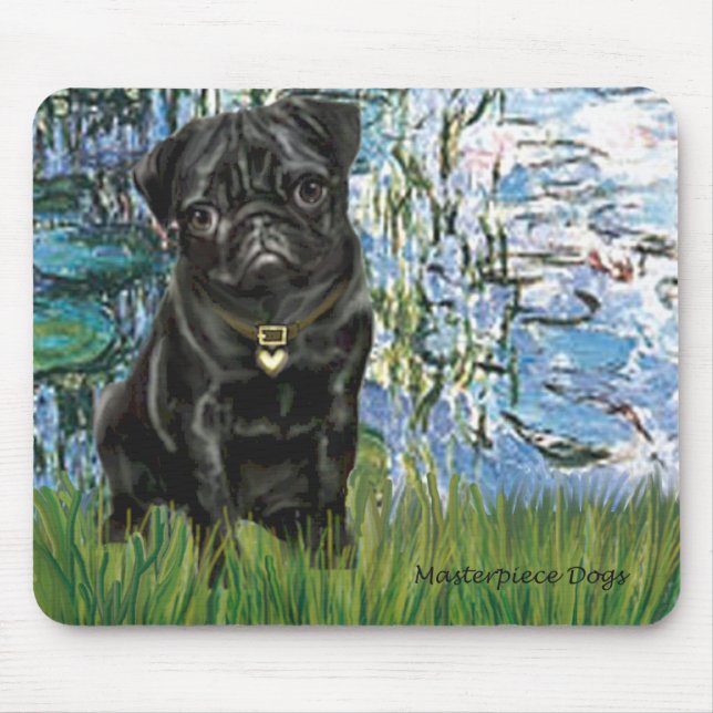 Mops 13 (schwarz) - Lilien 1 Mousepad (Vorne)