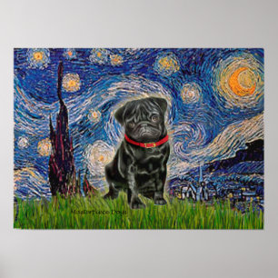 Mops 13 (schwarz) - Starry Night Poster