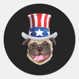 Mops 4. Juli Onkel Sam Männer Frauen Amerikanische Runder Aufkleber
