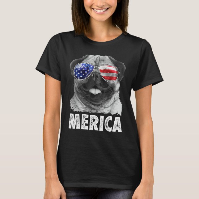 Mops 4. Juli Shirts Merica Men Women USA Amerika (Vorderseite)