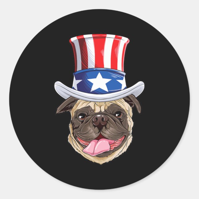 Mops 4. Juli Uncle Sam Men Women American Flag Runder Aufkleber (Vorderseite)